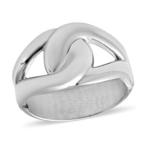 Link Style Fancy Bangle Bracelet in Silvertone (6.75 In)